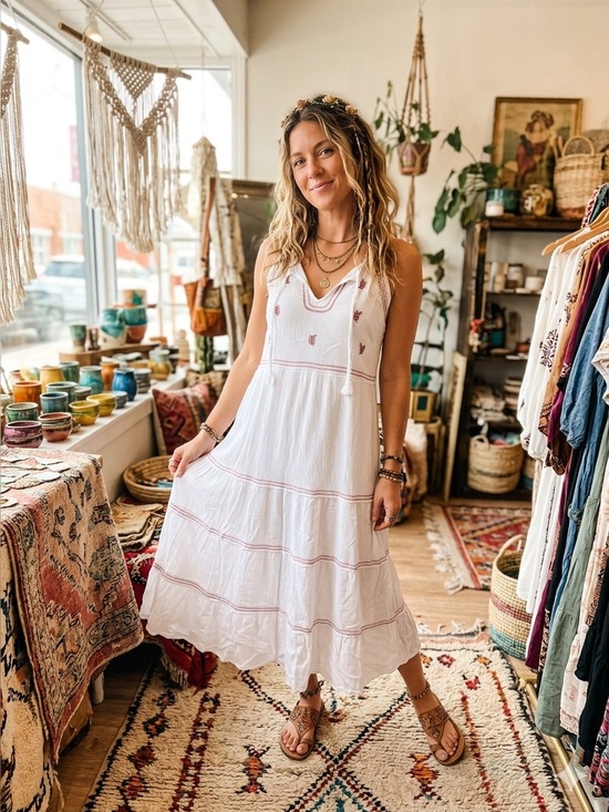 Maurices Dresses & Skirts - Maurices Cream Maxi Dress with Red Embroidery